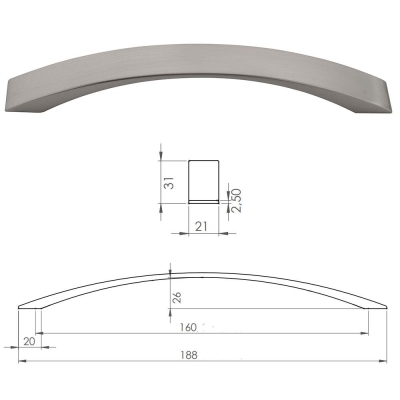 Erkul 490-160 Geniş Kalın Yay Kulp, İnox - 2